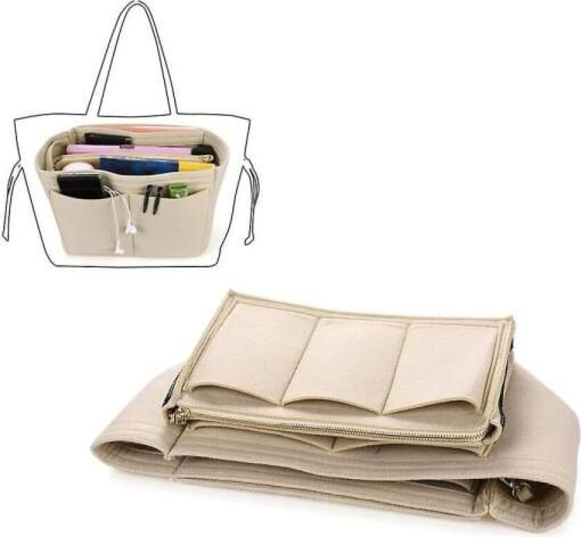 Handbag Organizer kompatibel med kvinner, Filt Bag Organizer Tote Organizer Veske Mappe Veske i bag Organizer med glidelås