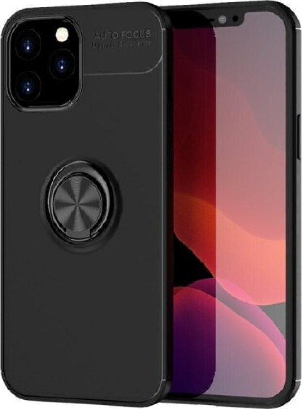 iPhone 12 Pro Max Deksel med Fingerring og Innebygd Plate - Svart Black