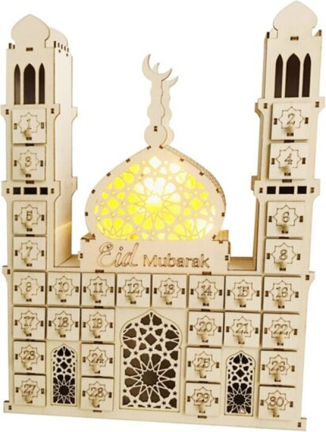 Ramadan Adventskalender Treornament Eid Mubarak Nedtelling Kalender Dekorasjon med LED-lys
