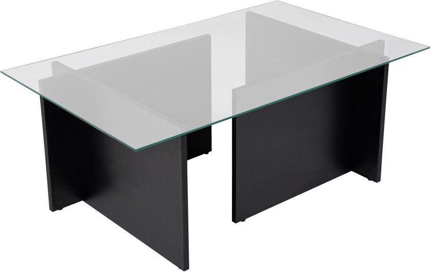 Vetrino salongbord, rektangulært - glass og sort tremelamin (105x65)