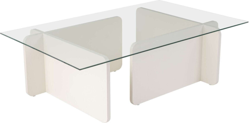 Flavio salongbord, rektangulært - glass og hvit tremelamin (105x65)