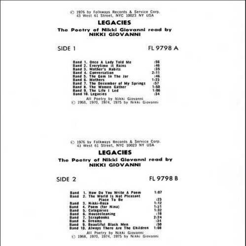 Nikki Giovanni Legacies: The Poetry Of Nikki Giovanni CD