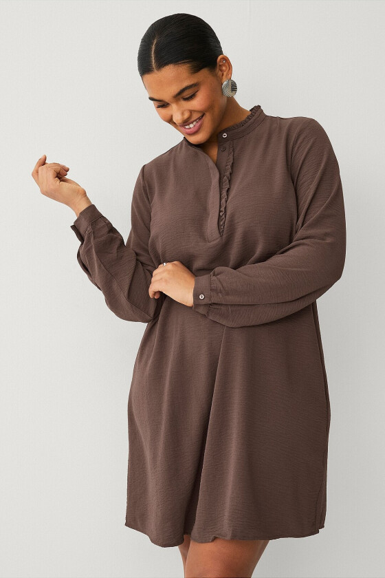 Kjole vFikka L/s Abk Frill Dress - Brun