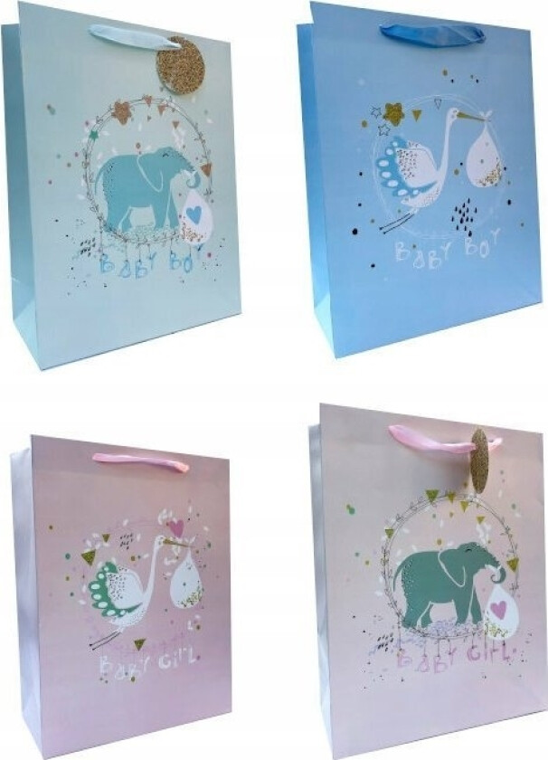 Ju-Piter Elefant / Stork Gavepose 1017C 18X23x10cm P12, Pris For 1 Stk.