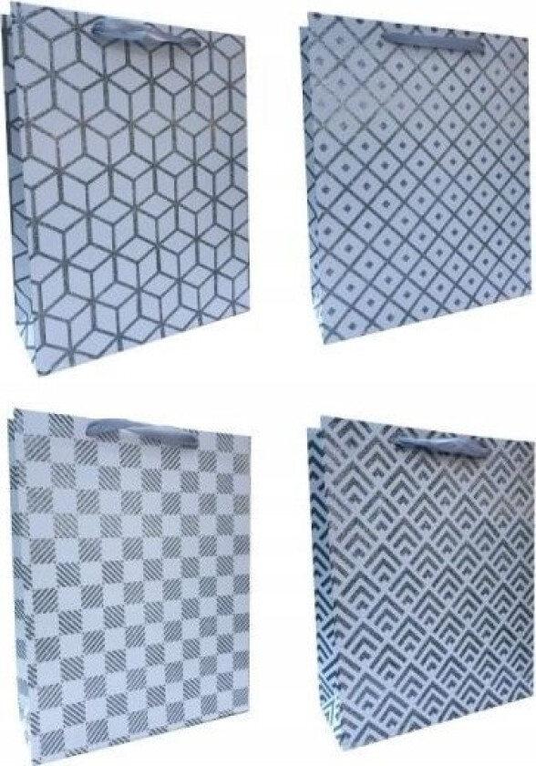 Ju-Piter Hvit Gavepose Med Sølvmønster 1008A 31X42x12cm P12, Pris For 1 Stk.