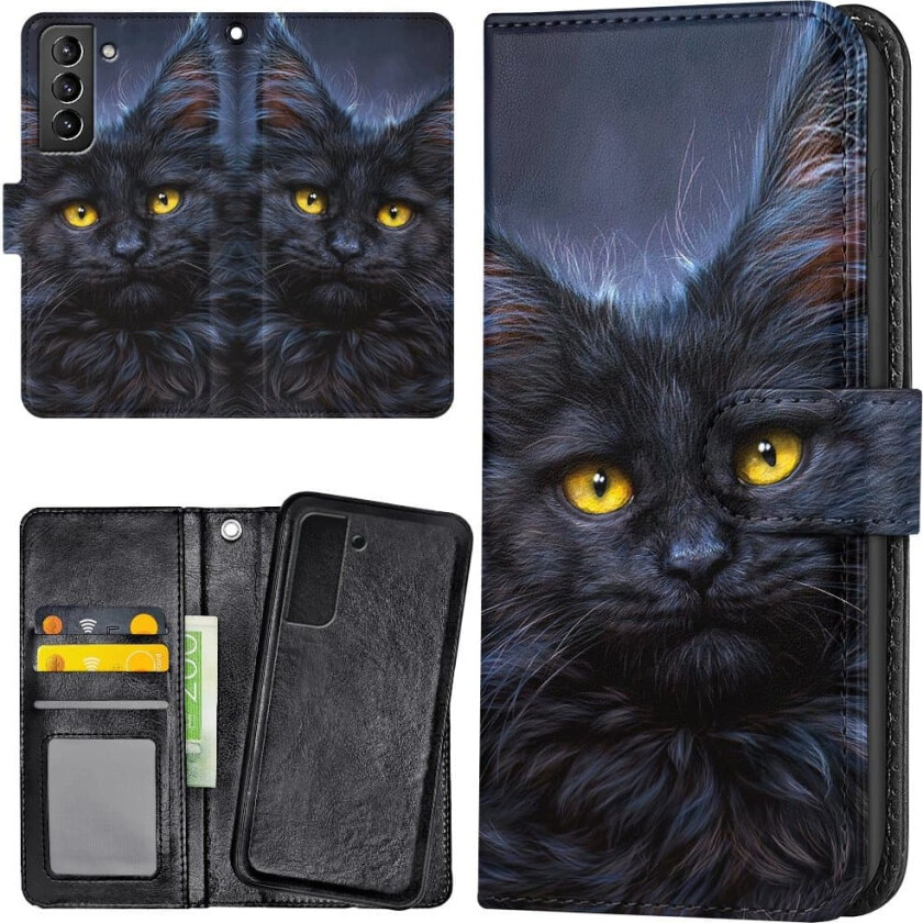 Samsung Galaxy S22 Plus - Lommebok Deksel Svart Katt