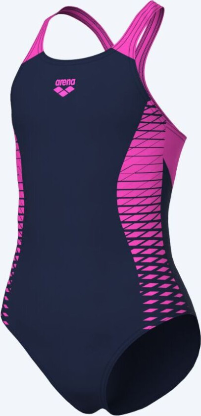 badedrakt til jenter - Openings V-Back - Mørkeblå/lyserød