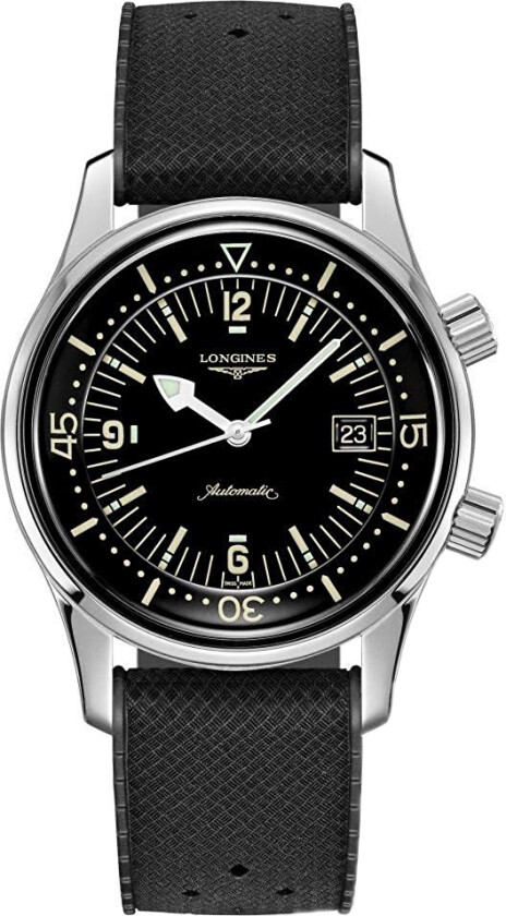Herreklokke L3.774.4.50.9 Heritage Sort/Gummi Ø42 mm
