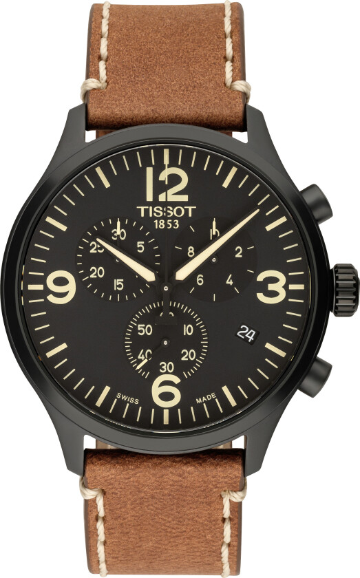 Herreklokke T116.617.36.057.00 T-Sport Sort/Lær Ø45 mm
