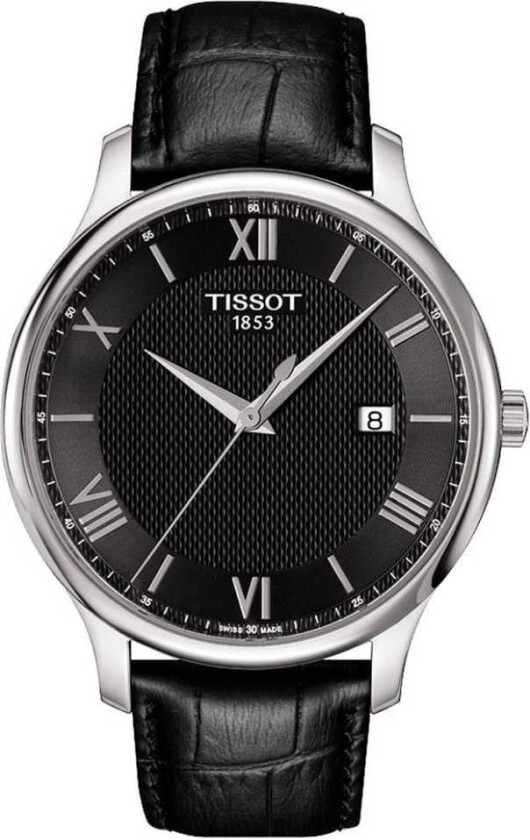 Herreklokke T063.610.16.058.00 Tradition Sort/Lær Ø42 mm