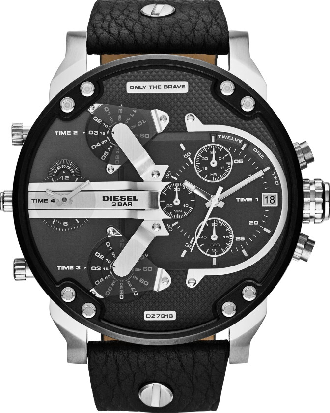 Herreklokke DZ7313 Mr. Daddy 2.0 Sort/Lær Ø57 mm