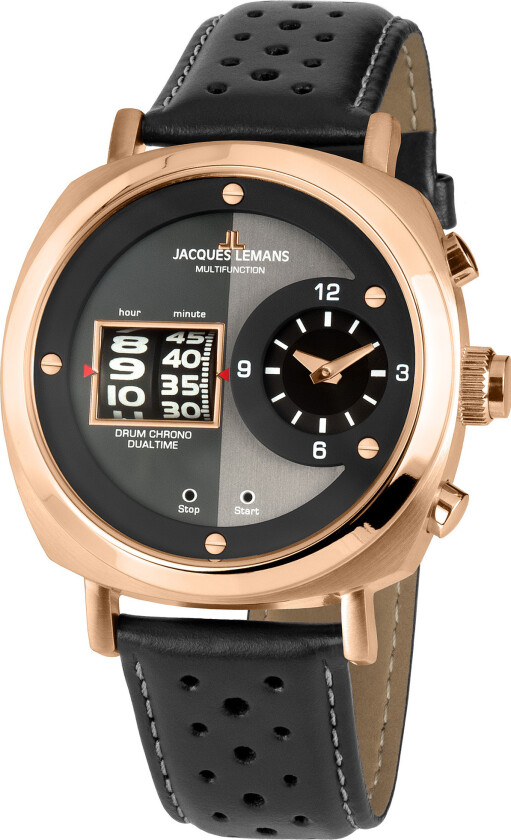 Herreklokke 1-2058C Lugano Grå/Lær Ø44 mm
