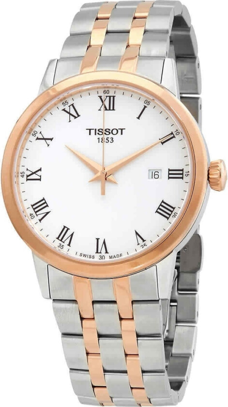Herreklokke T129.410.22.013.00 T-Classic Hvit/Rose-gulltonet