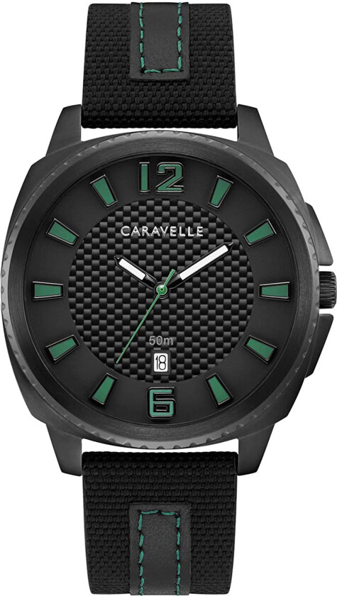 Herreklokke 45B155 Caravelle Sort/Lær Ø41 mm