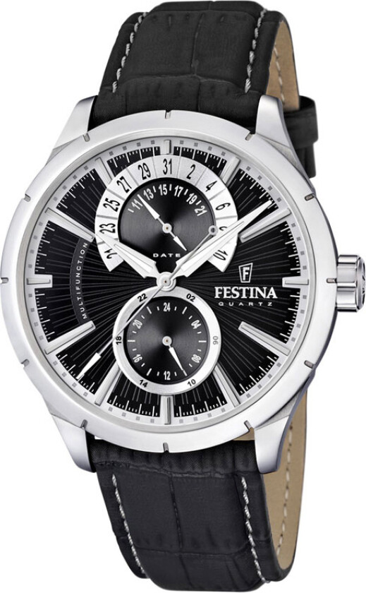 Herreklokke F16573-3 Dress Sort/Lær Ø46 mm