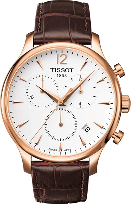 Herreklokke T063.617.36.037.00 Tradition Hvit/Lær Ø42 mm