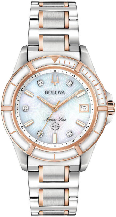 Dameklokke 98P187 Marine Star Hvit/Rose-gulltonet stål Ø34 mm