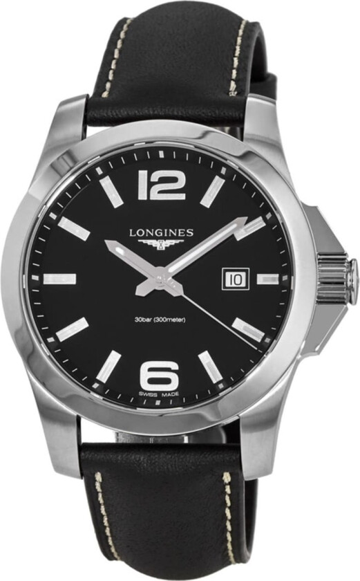 Herreklokke L3.760.4.56.3 Conquest Sort/Lær Ø43 mm