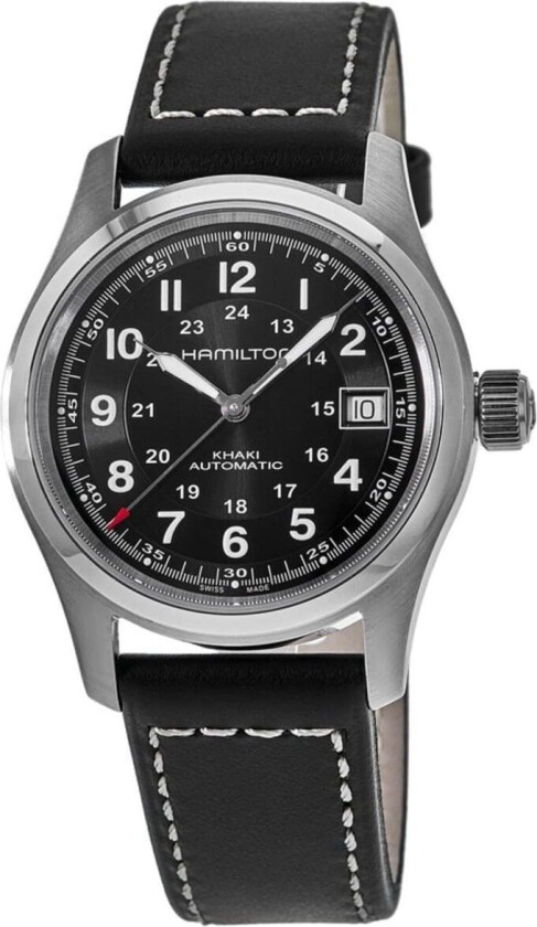 Herreklokke H70455733 Khaki Field Sort/Lær Ø38 mm