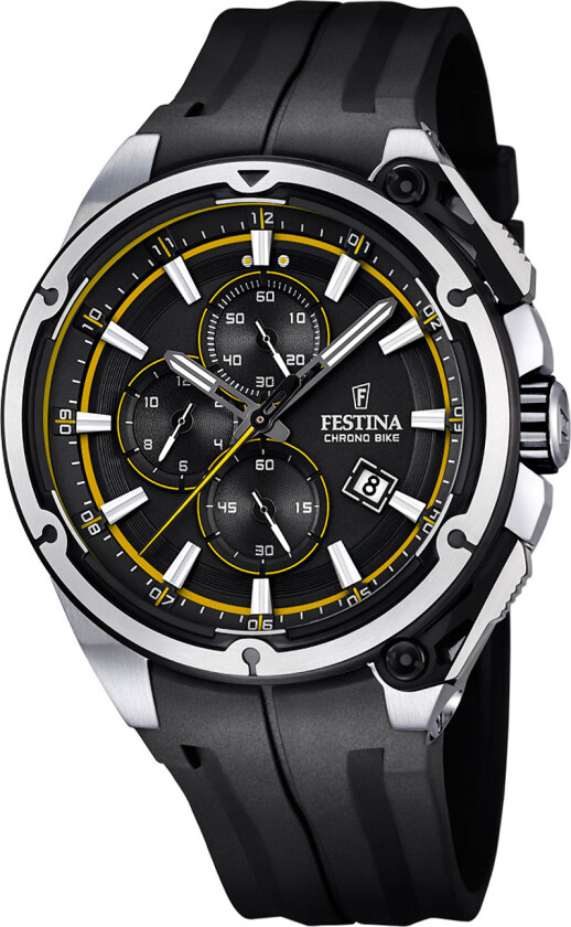 Herreklokke F16882-7 Sport Sort/Gummi Ø47 mm