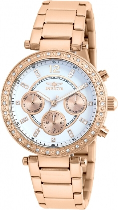 Dameklokke 21558 Angel Hvit/Rose-gulltonet stål Ø36 mm