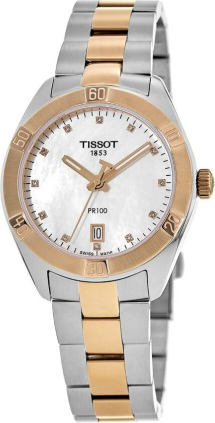 Dameklokke T101.910.22.116.00 Pr 100 Hvit/Rose-gulltonet stål