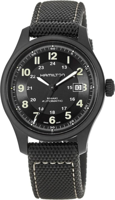 Herreklokke H70575733 Khaki Field Titanium Sort/Tekstil Ø42