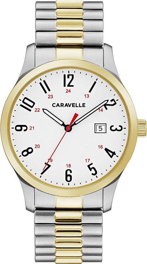 Herreklokke 45B147 Caravelle Hvit/Gulltonet stål Ø40 mm