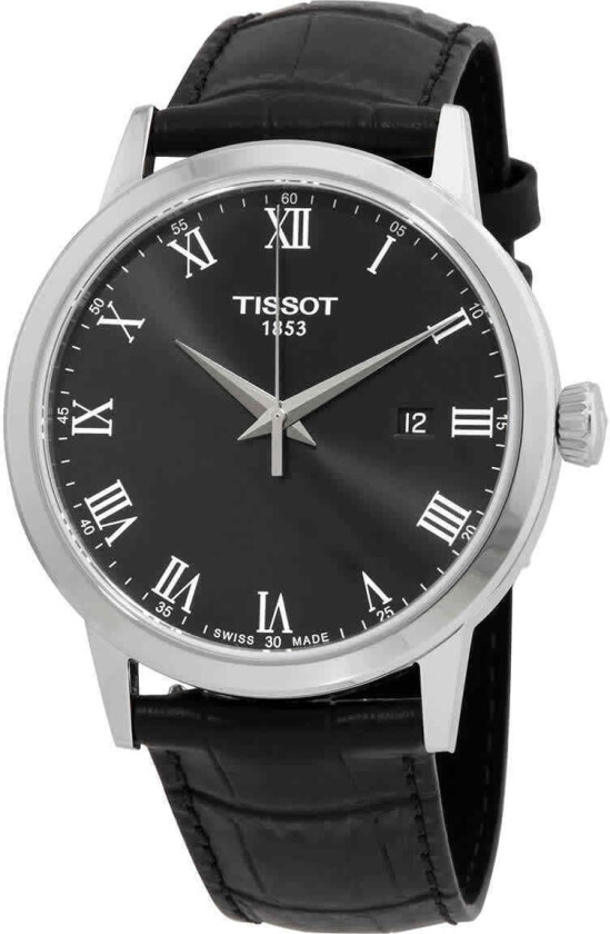 Herreklokke T129.410.16.053.00 T-Classic Sort/Lær Ø42 mm