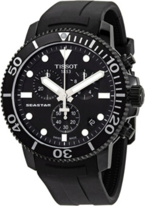 Herreklokke T120.417.37.051.02 Seastar 1000 Sort/Gummi Ø45.5