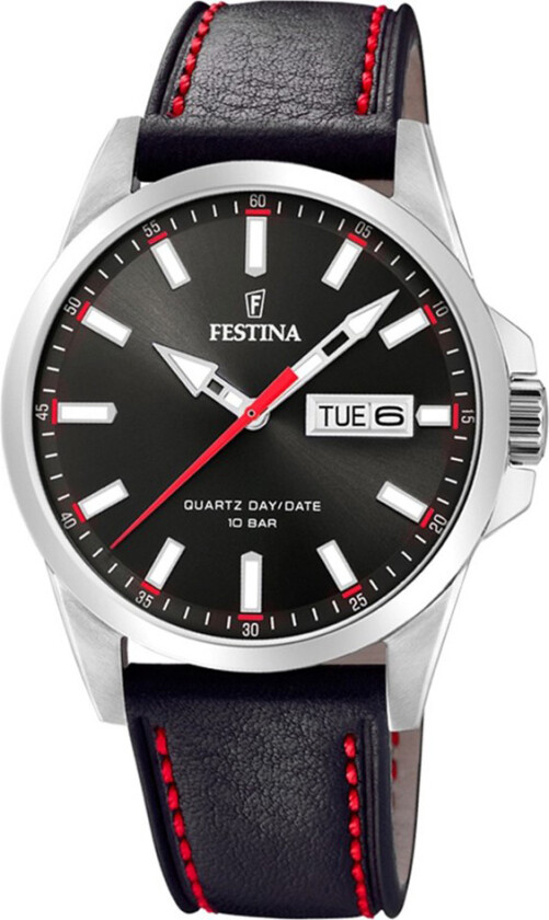 Herreklokke F20358-4 Sort/Lær Ø41 mm