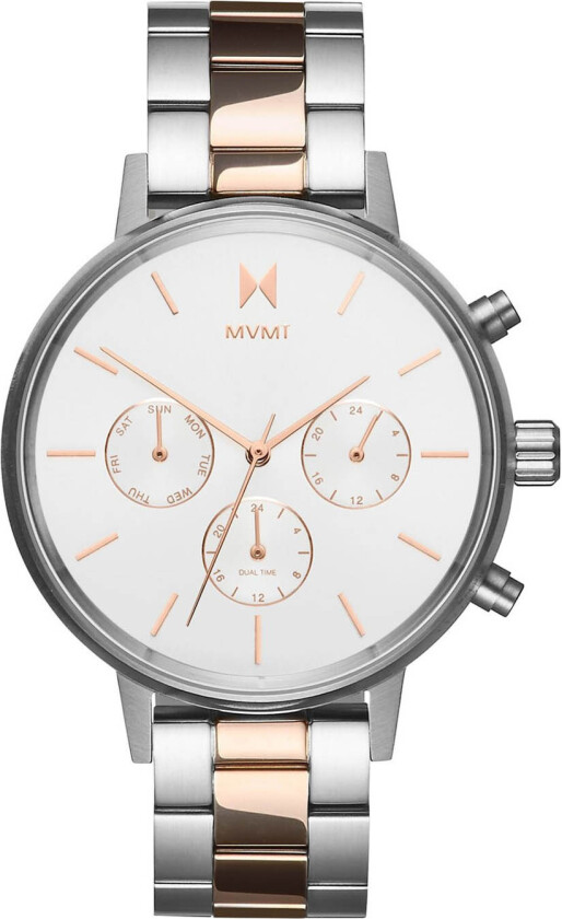 Dameklokke FC01-S Nova Hvit/Rose-gulltonet stål Ø38 mm