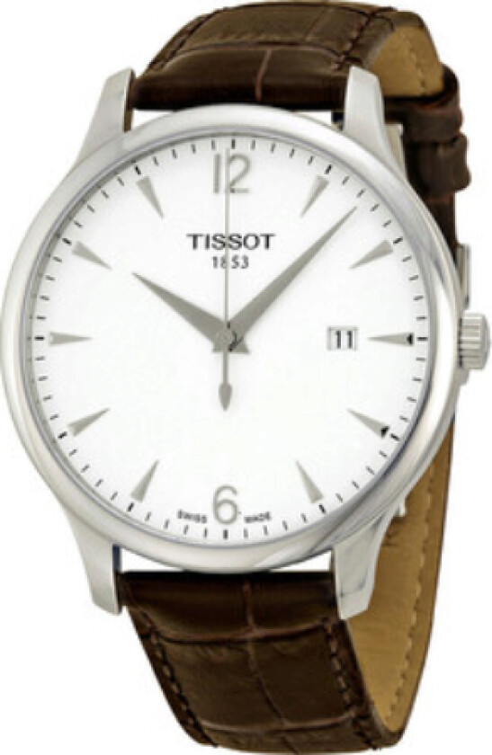 Herreklokke T063.610.16.037.00 Tradition Hvit/Lær Ø42 mm
