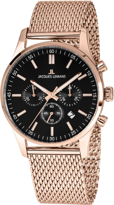 Herreklokke 1-2025I Sort/Rose-gulltonet stål Ø42 mm
