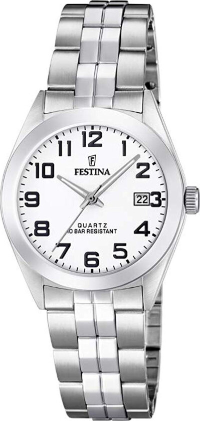 Dameklokke F20438-1 Classic Hvit/Stål Ø28 mm