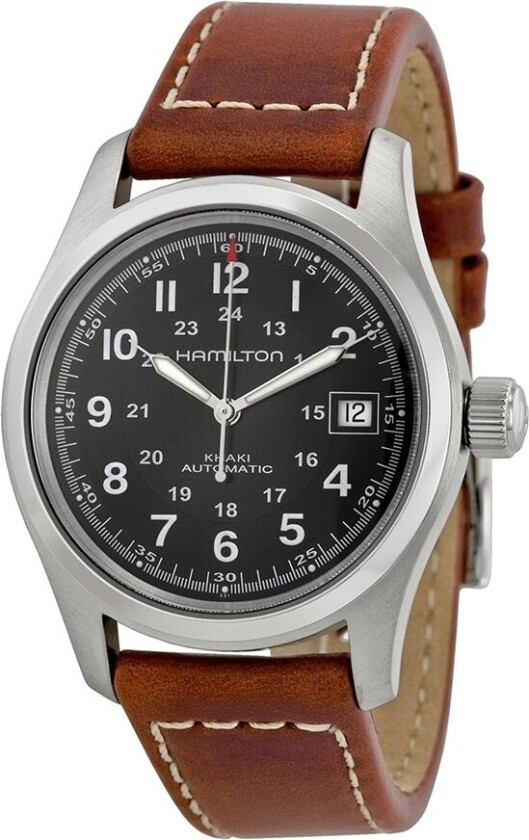 Herreklokke H70455533 Khaki Field Sort/Lær Ø38 mm