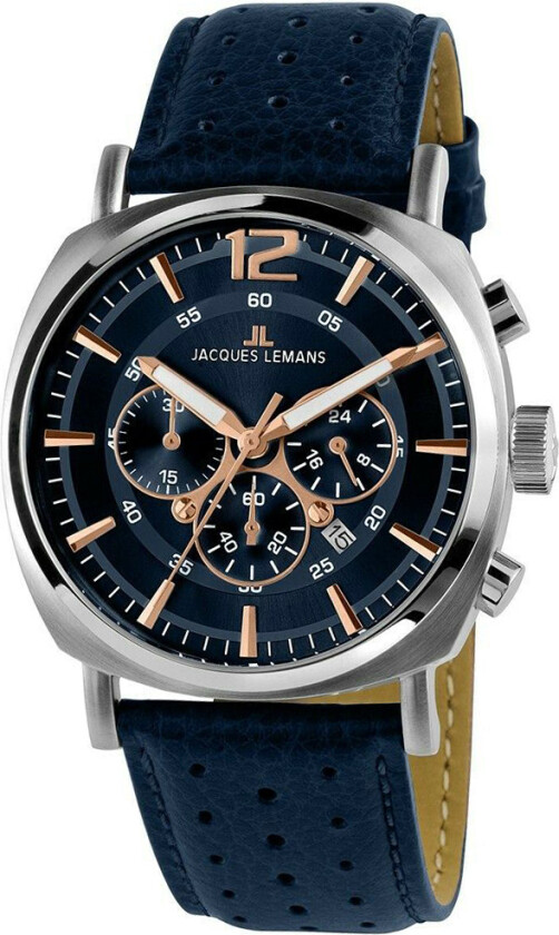 Herreklokke 1-1645.1I Lugano Blå/Lær Ø46 mm
