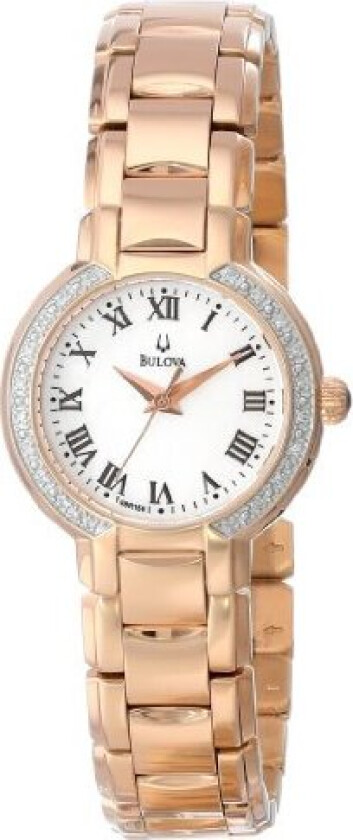 Dameklokke 98R156 Diamond Hvit/Rose-gulltonet stål Ø28 mm