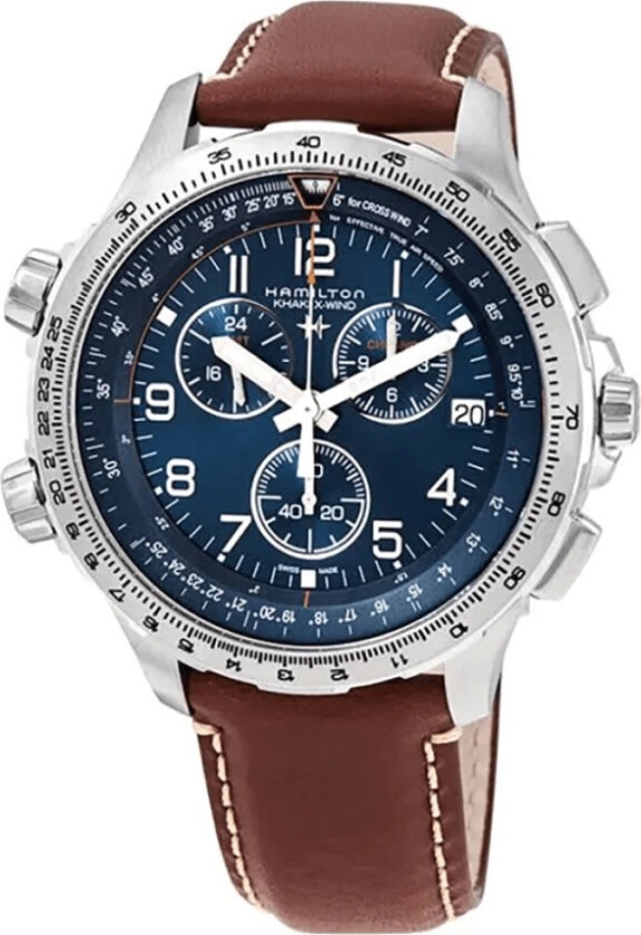 Herreklokke H77922541 Khaki Aviation Blå/Lær Ø46 mm