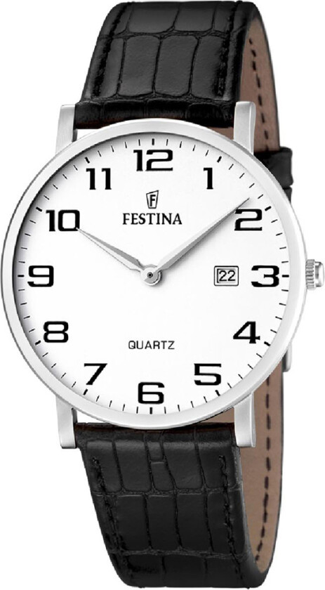 Herreklokke F16476-1 Hvit/Lær Ø40 mm