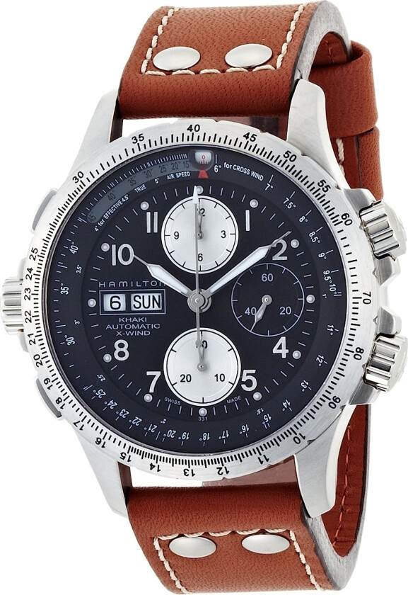 Herreklokke H77616533 Khaki X-Wind Sort/Lær Ø44 mm