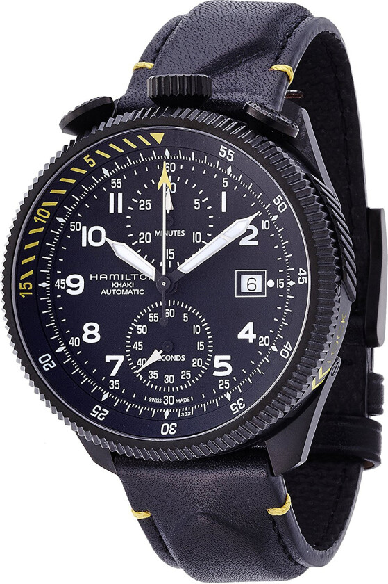 Herreklokke H76786733 Khaki Sort/Lær Ø46 mm