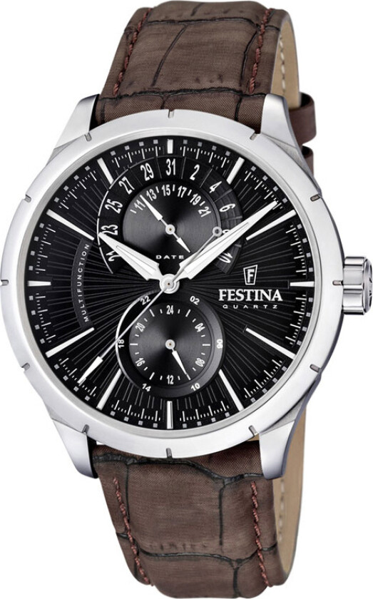 Herreklokke F16573-4 Dress Sort/Lær Ø46 mm
