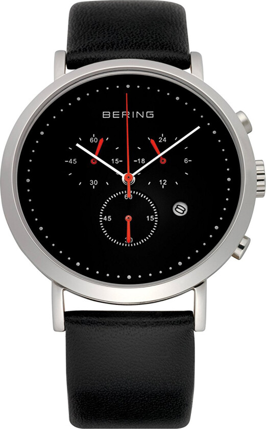 Dameklokke 10540-402 Classic Sort/Lær Ø40 mm