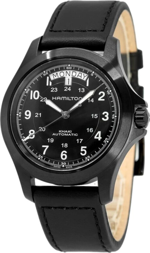 Herreklokke H64465733 Khaki Field Sort/Lær Ø40 mm