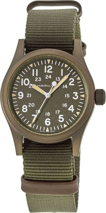 Herreklokke H69449961 Grønn/Lær Ø38 mm