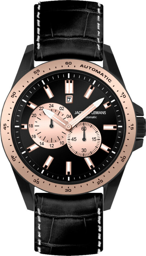 Herreklokke 1-1775F Liverpool Sort/Lær Ø48 mm