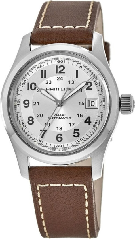 Herreklokke H70455553 Khaki Field Sølvfarget/Lær Ø38 mm