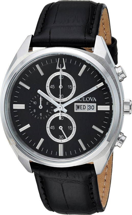 Herreklokke 96C133 Sort/Lær Ø42 mm