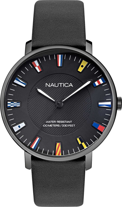 Herreklokke NAPCRF908 Sort/Lær Ø43 mm